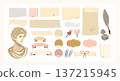 Vintage journaling clipart set with torn paper scraps, parchment notes, ribbons, labels, wax seal, quill and ink. Soft neutral palette for scrapbooking, planners, collages and branding. 137215945