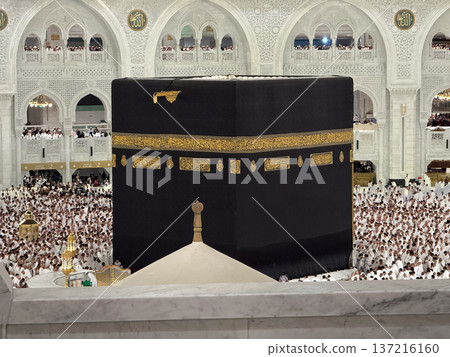 Pilgrims performing Tawaf around the Kaaba at Masjid al-Haram in Mecca during pilgrimage Pilgrims performing Tawaf around the Kaaba at Masjid al-Haram in Mecca during pilgrimage 137216160