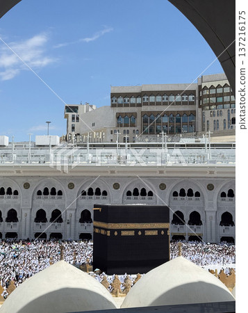 Kaaba at Masjid al-Haram in Mecca with pilgrims performing tawaf during Hajj and Umrah rituals 137216175