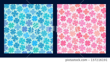 Blue and pink four leaf clover vector seamless patterns, Simple background for baby shower invitations and Saint Patrick's Day designs Blue and pink four leaf clover vector seamless patterns, Simple background for baby shower invitations and Saint Patrick's Day designs 137216191