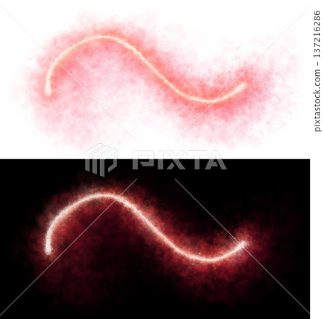 Glowing red light trail in smoke with curved wave shape on transparent background, abstract energy or magic visual effect Glowing red light trail in smoke with curved wave shape on transparent background, abstract energy or magic visual effect 137216286