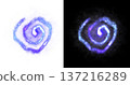 Glowing blue spiral trail with smoke and particles on transparent background, abstract energy vortex or magical cosmic swirl 137216289