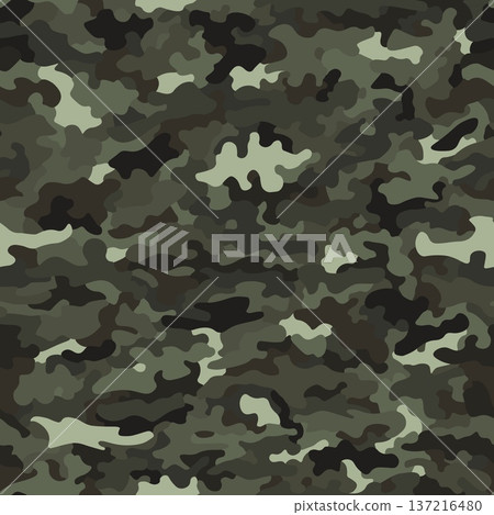 Camouflage classic seamless pattern. Khaki olive color. Military hunting camo. 137216480