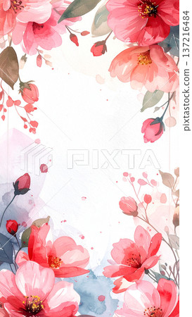 粉紅色和紅色花卉圖案背景，繪製手法柔和。 137216484