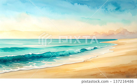 翡翠綠的海和沙灘的插畫素材 137216486