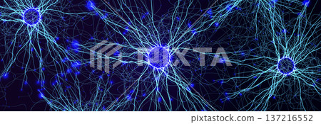 Neural Network Brain Neurone Synapse Connections Lightning Ball Energy Glow. Machine Learning Technology Background for AI Data Flow, BigData, Medical Science Research, Biotech. Vector illustration 137216552