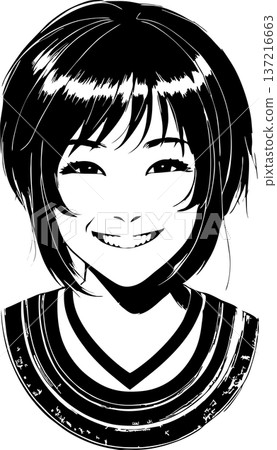 Black linear portrait of a young girl without background, isolated element Black linear portrait of a young girl without background, isolated element 137216663