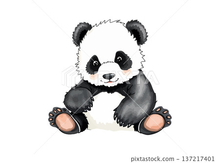 Watercolor vector illustration of a cute little panda. Watercolor vector illustration of a cute little panda. 137217401