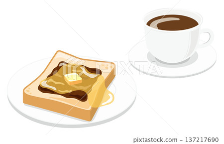 塗抹著豆醬、奶油和咖啡的融化吐司插圖 137217690