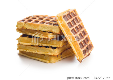 Sweet waffles with chocolate isolated on white background. 137217966