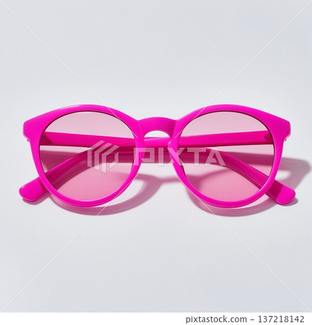 plastic pink sunglasses against neutral background 137218142