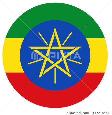 Round flag of Ethiopia isolated in circle shape. Round flag of Ethiopia isolated in circle shape. 137218537
