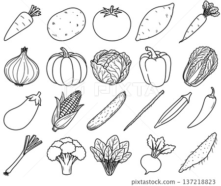 Various vegetable line drawings Various vegetable line drawings 137218823