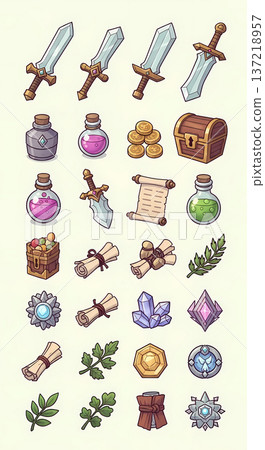 角色扮演遊戲物品套裝插圖（遊戲、武器、奇幻、圖示） 137218957