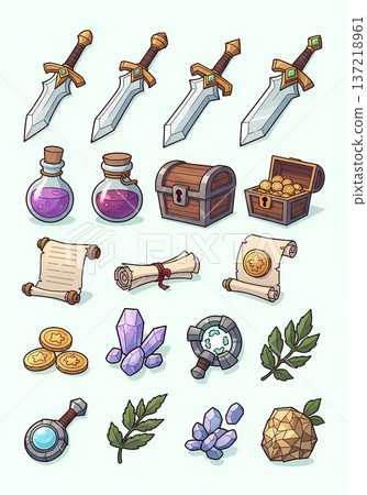 角色扮演遊戲物品套裝插圖（遊戲、武器、奇幻、圖示） 137218961