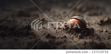 Single Seed Resting on Soil in Minimalist Studio Scene Single Seed Resting on Soil in Minimalist Studio Scene 137219716