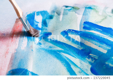 Brush closeup paint watercolor abstract artwork. Contemporary art background 137220045