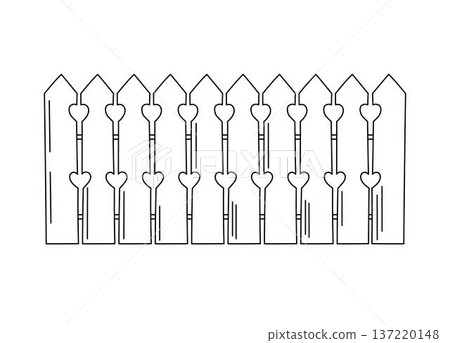 Wooden picket fence simple hand drawn outline doodle illustration, rustic garden barrier with planks and sharp tops, minimalist line art for decor, cottagecore design Wooden picket fence simple hand drawn outline doodle illustration, rustic garden barrier with planks and sharp tops, minimalist line art for decor, cottagecore design 137220148