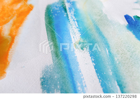 Abstract watercolor textured background. Hand painted brush strokes on white paper, contemporary art backdrop, copy space Abstract watercolor textured background. Hand painted brush strokes on white paper, contemporary art backdrop, copy space 137220298