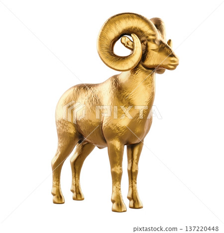 Golden ram figurine with curled horns, 3d rendering Golden ram figurine with curled horns, 3d rendering 137220448