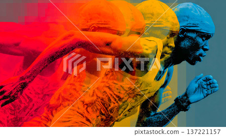 Athlete running with motion blur effect and vibrant colors 137221157