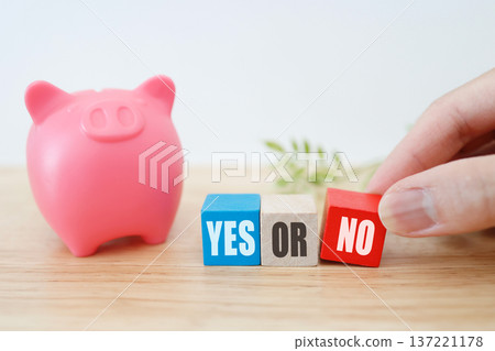 Piggy bank and YES OR NO choice image. Piggy bank and YES OR NO choice image. 137221178