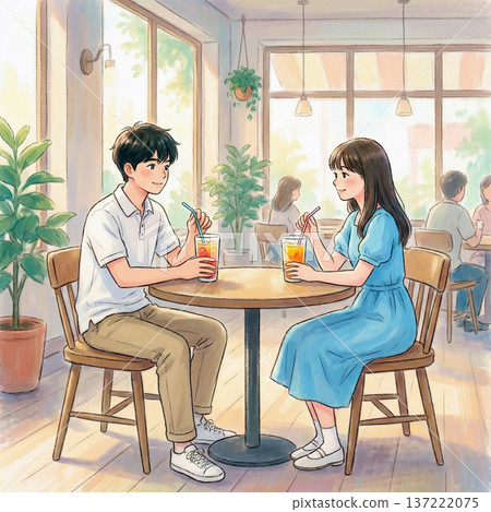 夏日假期約會的粉彩畫 137222075