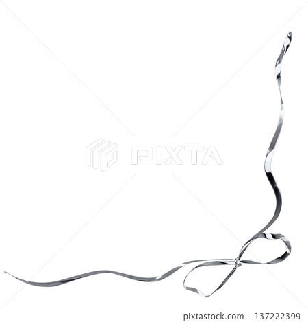 Chrome metallic 3D ribbon corner frame decoration with silver bow material 137222399