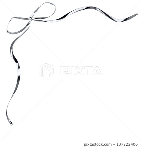 Chrome metallic 3D ribbon corner frame decoration with silver bow material 137222400