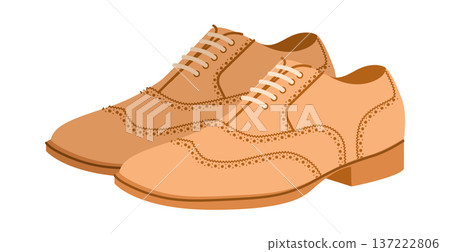 Brogue mens beige flat lace pair. Perforated leather footwear with classic wingtip detail smart casual office style. 137222806