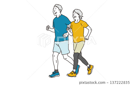 Illustration material of senior men and women jogging refreshingly Illustration material of senior men and women jogging refreshingly 137222835