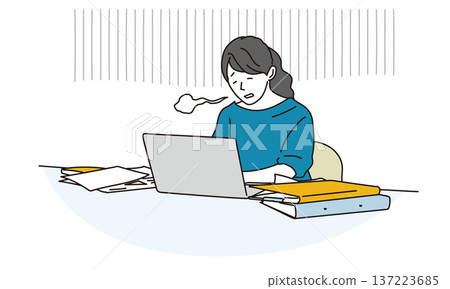 一位女商人坐在辦公桌前嘆氣的插圖 一位女商人坐在辦公桌前嘆氣的插圖 137223685