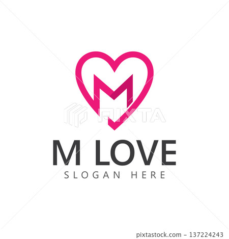 letter m with love heart logo design 137224243