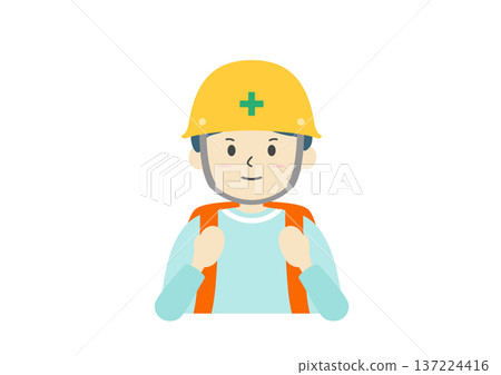 防災插畫素材:防災背包和頭盔 防災插畫素材:防災背包和頭盔 137224416