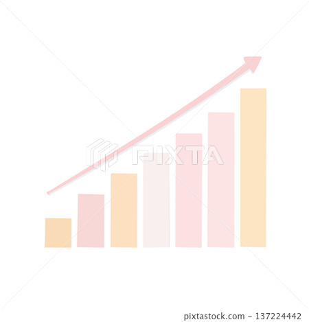 Business illustration of a simple rising bar graph and arrow (pastel color) 137224442