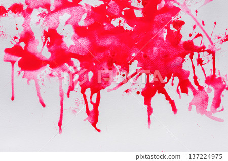 Abstract watercolor paint splash background. Bright red spots on white paper texture, modern art canvas with copy space, top view Abstract watercolor paint splash background. Bright red spots on white paper texture, modern art canvas with copy space, top view 137224975