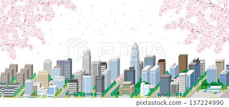 一幅描繪春日城市景觀的插圖,櫻花盛開。 一幅描繪春日城市景觀的插圖,櫻花盛開。 137224990