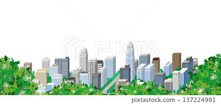 Illustration of a refreshing cityscape with lush greenery. 137224991