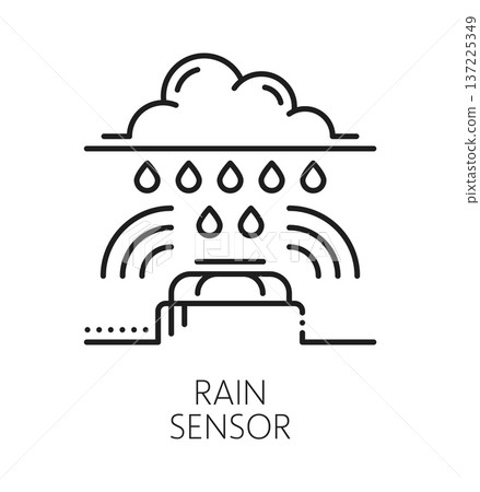 Rain moisture detector smart sensor line icon. Rain water and moisture detection sensor lineart symbol, security alarm outline vector icon. Smart home technology system thin line sign or pictogram Rain moisture detector smart sensor line icon. Rain water and moisture detection sensor lineart symbol, security alarm outline vector icon. Smart home technology system thin line sign or pictogram 137225349