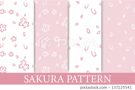 粉紅色手繪櫻花花瓣飄動圖案套裝 137225541