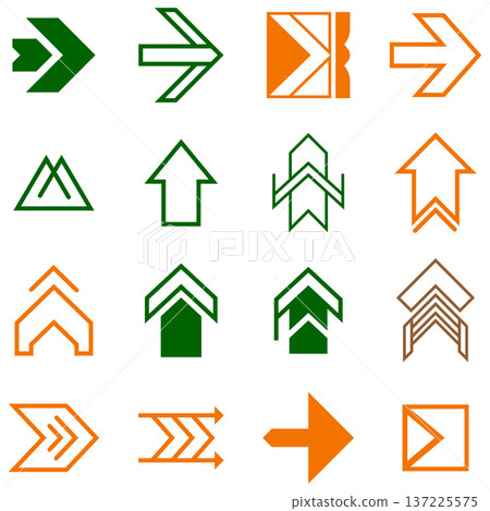 Set of Upward and Forward Arrow Icons in Green and Orange for Navigation and Progress Set of Upward and Forward Arrow Icons in Green and Orange for Navigation and Progress 137225575