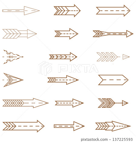 Rustic Arrow Icon Set: Brown Arrows for Direction, Navigation, and Design 137225593