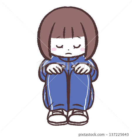 Illustration of a girl sitting on the floor looking down Illustration of a girl sitting on the floor looking down 137225643