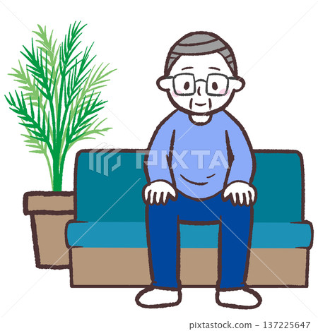 Illustration of a senior man sitting on a chair in the lobby 137225647