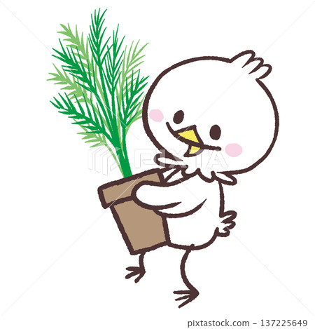 一隻白鳥叼著一盆植物的插圖 一隻白鳥叼著一盆植物的插圖 137225649