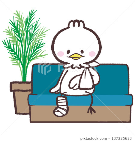 An illustration of an injured white bird sitting on a sofa An illustration of an injured white bird sitting on a sofa 137225653