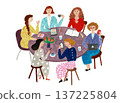 Illustration of a meeting where a female team exchanges opinions using digital devices 137225804