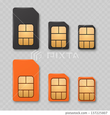 Realistic Mobile SIM Card Mockup Set. Vector Realistic Mobile SIM Card Mockup Set. Vector 137225807