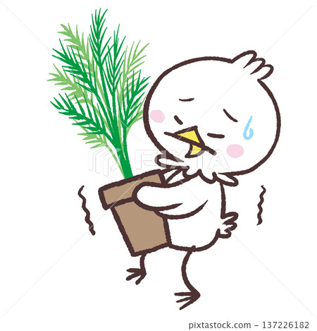 Illustration of a white bird carrying a heavy plant Illustration of a white bird carrying a heavy plant 137226182