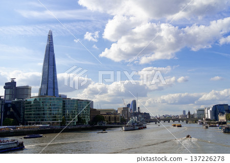 The Shard, a triangular skyscraper seen from the River Thames in London 137226278